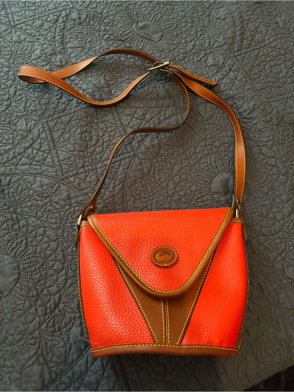 Dooney & Bourke Orange and Brown Pebble Leather Crossbody